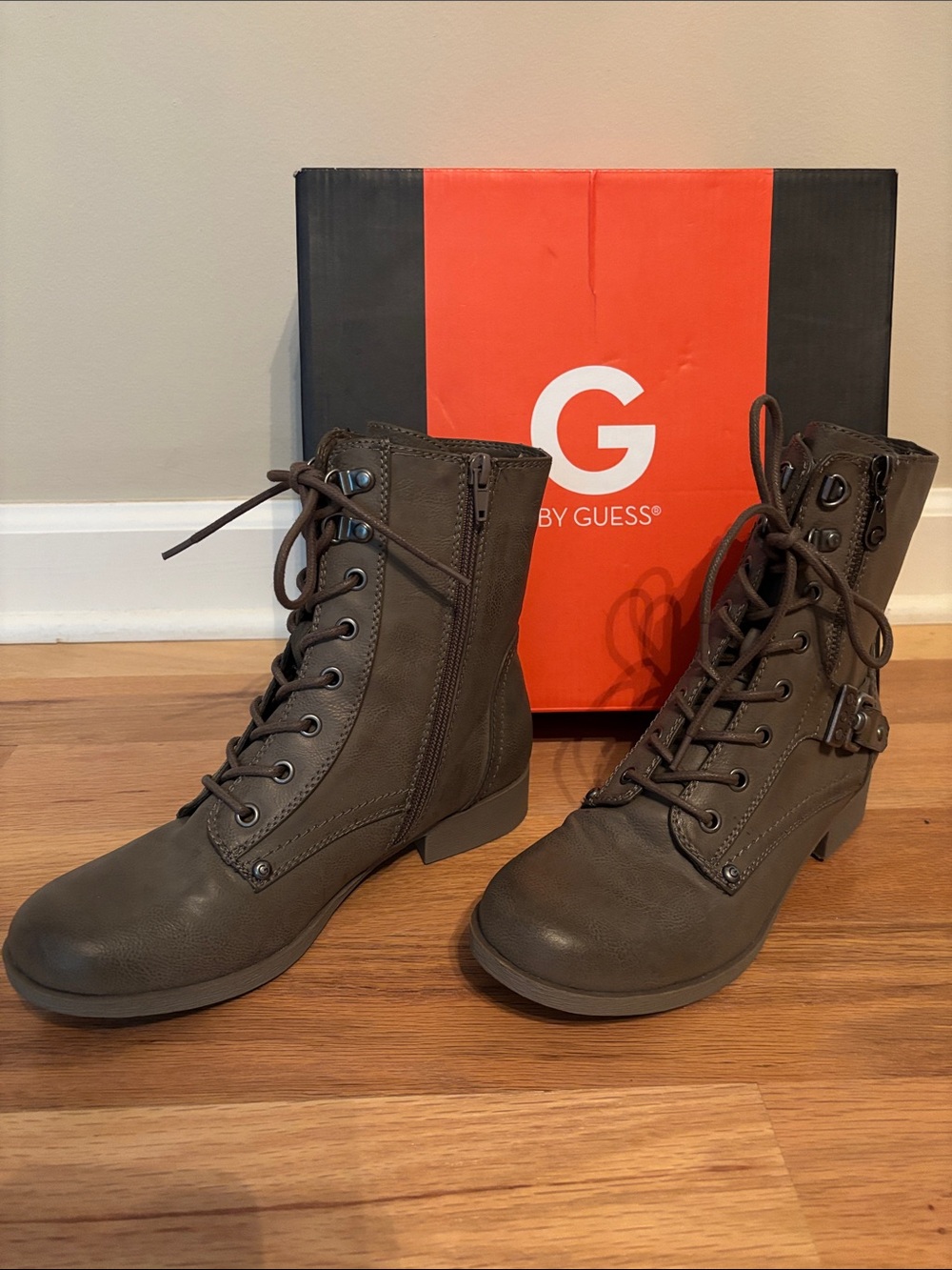 GUESS Olive Green Lace-Up Buckle Ankle Boots